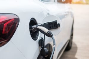 electric car charging battery at ev charger station